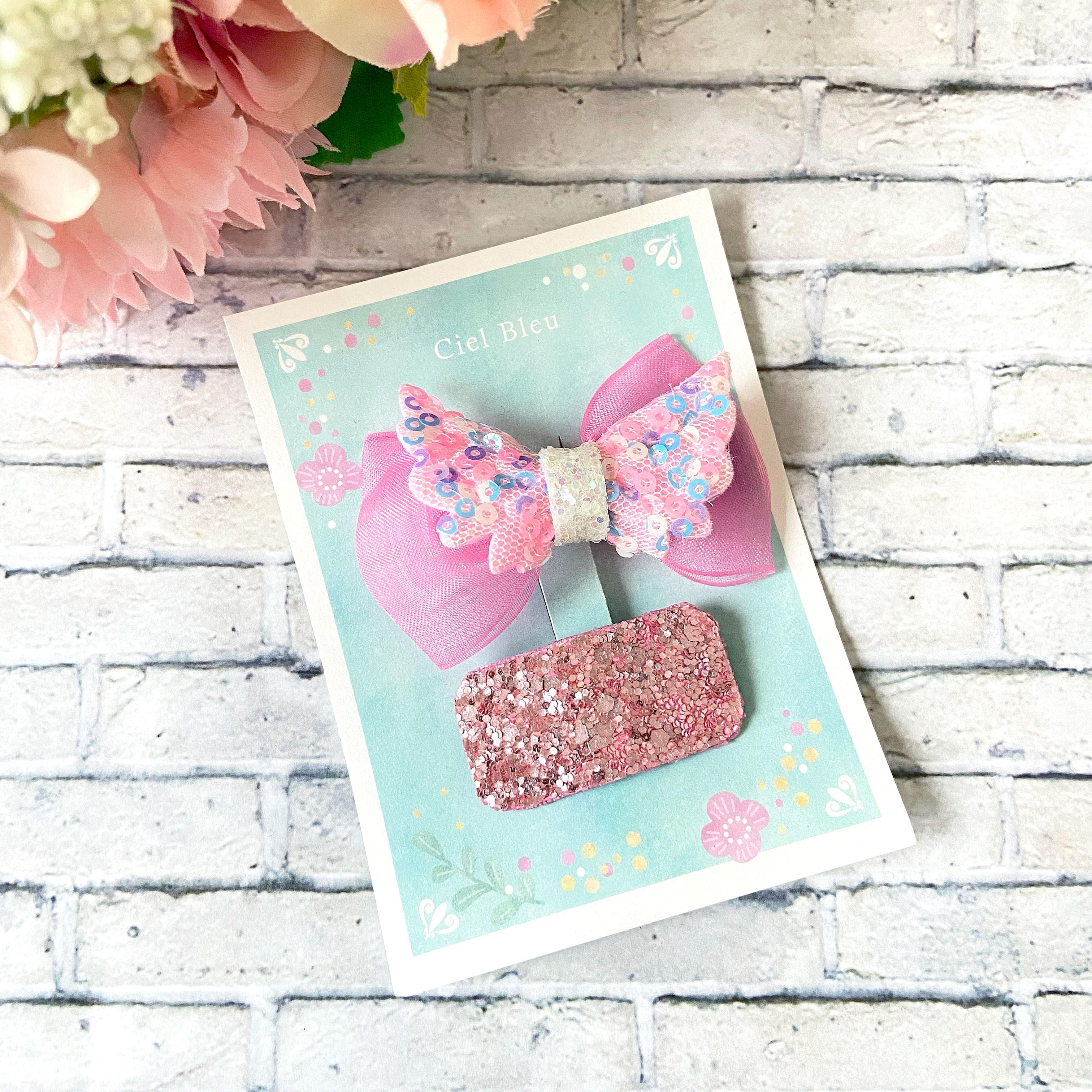 ちょうちょミニリボン＆きらきらグリッター ヘアクリップ　forキッズ1枚目の画像